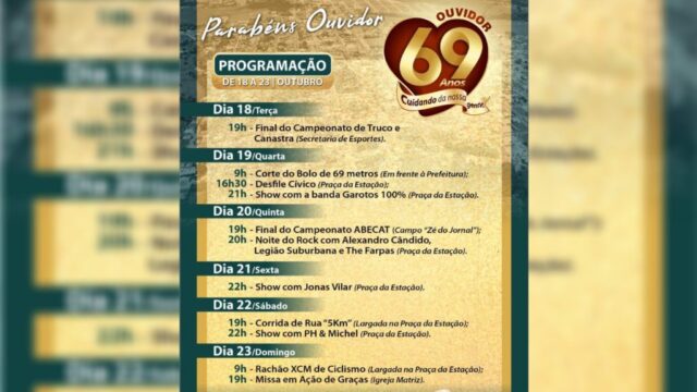 Prefeitura de Ouvidor divulga programação de aniversário do município