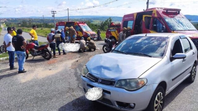 Duas pessoas ficam feridas em um acidente entre carro e moto, em Caldas Novas