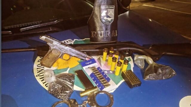 Batalhão Rural prende suspeito com armas e munições após denuncia de ameaça contra funcionários em uma fazenda em Corumbaíba