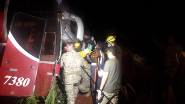 Três pessoas ficam feridas após ônibus bater contra boi e ir parar em barranco na BR-060