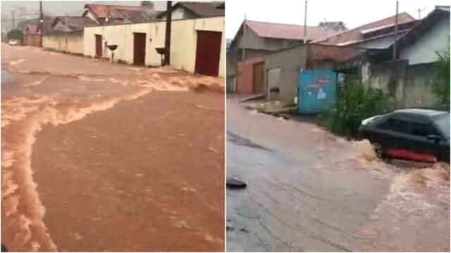 Temporal provoca alagamentos em Pires do Rio nesta segunda-feira (30); nas últimas horas, já foi registrado 42,8 mm de chuva