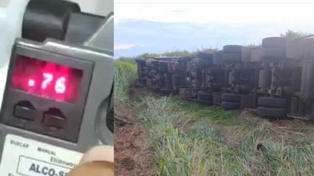 Motorista embriagado é preso após carreta tombar na BR-050 em Catalão; VIDEO