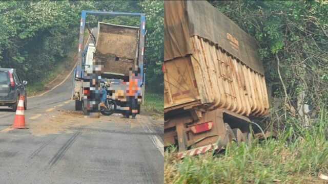 Motorista fica ferido após carreta colidir na traseira de caminhão e sair da pista na GO-330 entre Catalão e Ouvidor