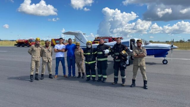 Avião de pequeno porte faz pouso de emergência no Aeroporto de Anapolis; veja vídeo
