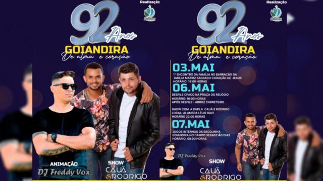 Desfile, shows e futebol: Goiandira comemora 92 anos com programação diversificada