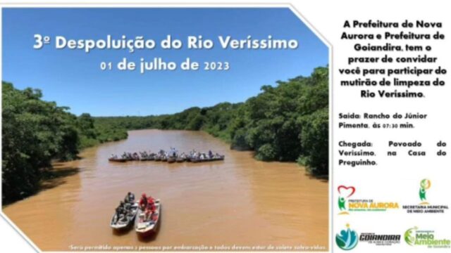 Prefeituras de Goiandira e Nova Aurora se unem em mutirão de limpeza do Rio Veríssimo