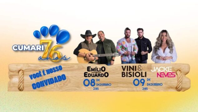 Prefeitura de Cumari divulga programação de shows para comemorar os 76 anos do município