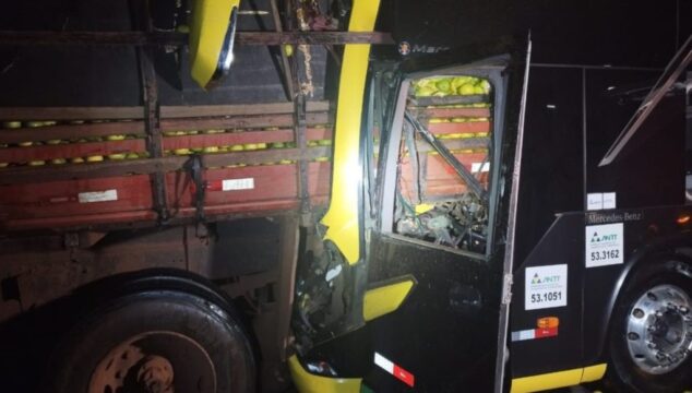 Motorista de ônibus e auxiliar morrem após colisão na traseira de caminhão na BR-050