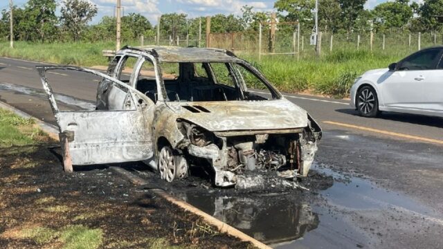Bombeiros de Caldas Novas combate incêndio em veículo as margens da GO-309