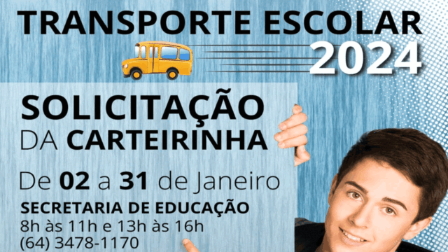 Carteirinha de transporte escolar em Ouvidor - Inscrições abertas de 02 a 31 de janeiro
