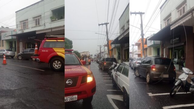 Forte chuva causa interrupção de energia em Ipameri; fio de alta tensão cai sobre carro, sem feridos