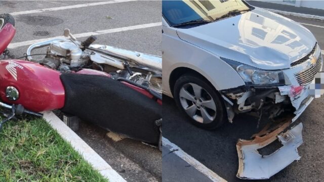 Carro e moto colidem em cruzamento e motociclista fica ferido, em Catalão