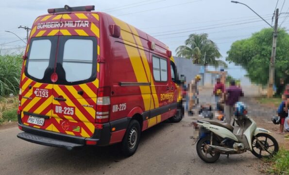 Colisão entre veículos deixa motociclista ferido no Bairro Flamboyant, em Catalão