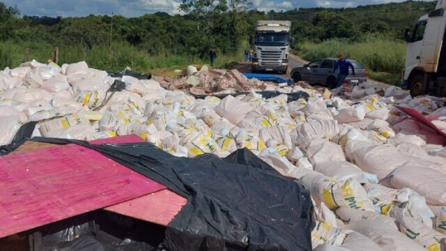 Acidente envolvendo caminhões carregados com frango e milho interdita parcialmente GO-330 em Urutaí