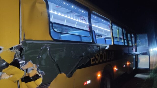 Ônibus escolar da Prefeitura de Goiandira colide com caminhão e causa queda de moto na GO-210 em Catalão, Goiás