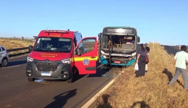 Colisão entre ônibus e caminhão deixa duas pessoas feridas no viaduto da BR-365 em Uberlândia