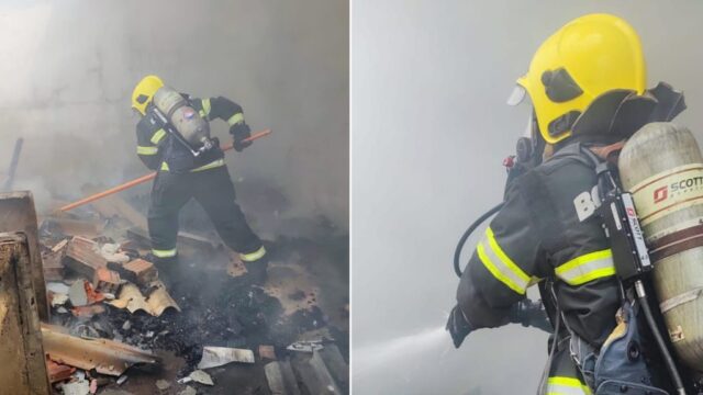 Bombeiros combatem incêndio que destruiu barracão em Ipameri