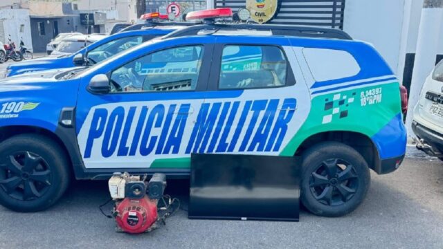 Polícia Militar recupera motobomba e TV furtadas e prende suspeito em flagrante no bairro JK, em Catalão