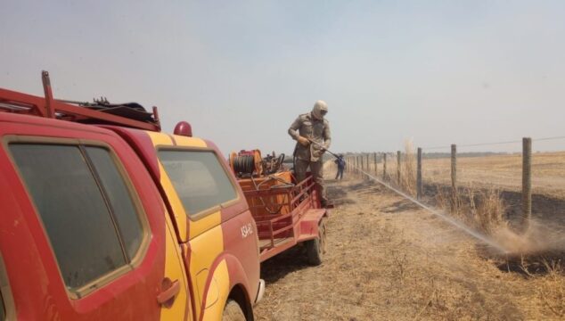 Incêndio de grandes proporções atinge fazenda em Ipameri e mobiliza Corpo de Bombeiros e fazendeiros da região