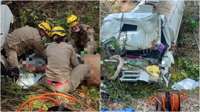 Caminhoneiro é socorrido após ficar mais de 9 horas preso em caminhão acidentado na GO-330, em Ipameri