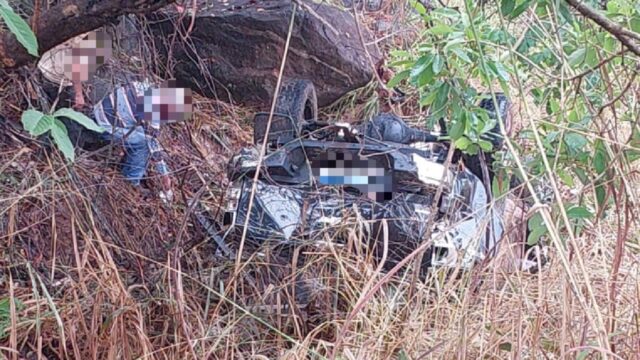 Carro sai da pista e capota ao cair em ribanceira na GO-210 próximo a Nova Aurora