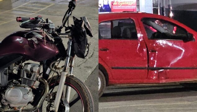 Homem fica ferido após colisão entre carro e moto em avenida de Catalão