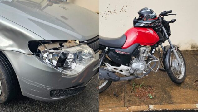 Homem fica ferido após colisão entre carro e moto em Catalão