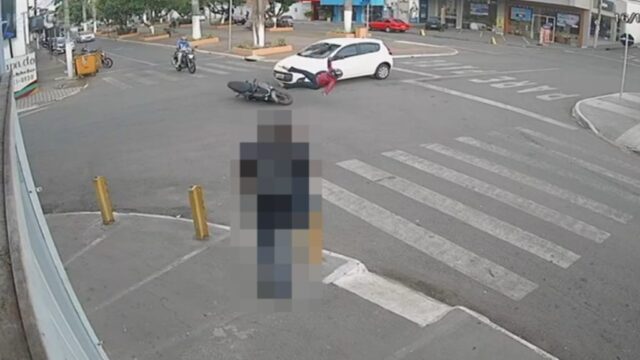 VÍDEO: Motociclista fica ferida em acidente de trânsito no centro de Catalão
