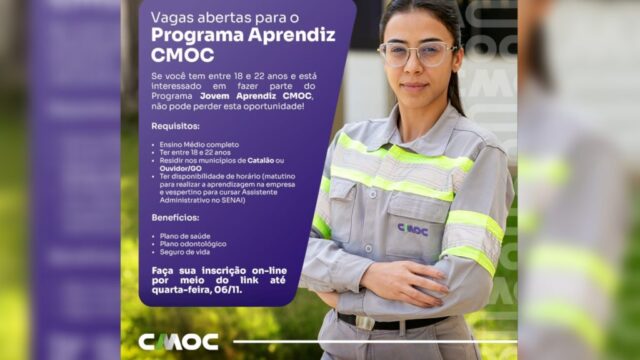 CMOC Brasil abre inscrições para Programa Jovem Aprendiz em Goiás
