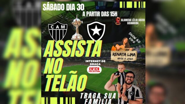 Atlético Mineiro e Botafogo: transmissão ao vivo em telão anima tarde de sábado em Goiandira