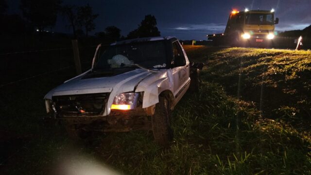 Motorista fica ferido após caminhonete sair da pista na BR-050, em Catalão