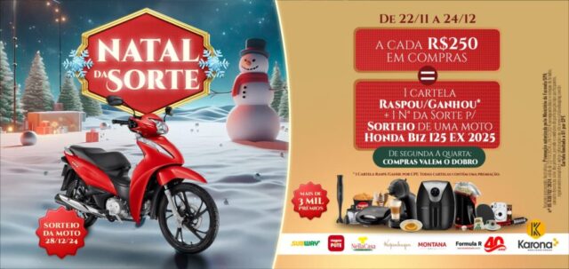 Natal da Sorte: Última Oportunidade para Concorrer a uma Moto Honda Biz e Prêmios Até 24 de Dezembro no Catalão Shopping