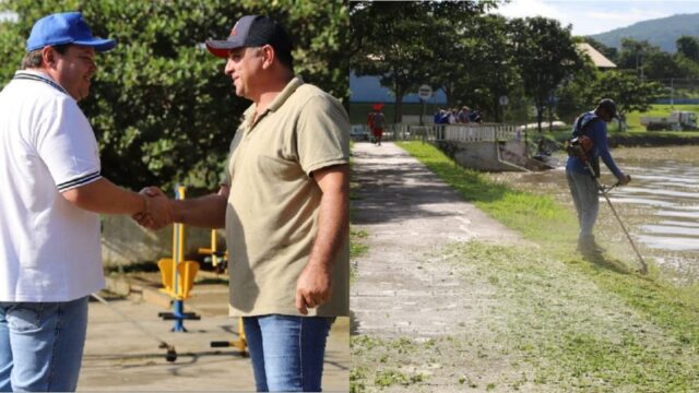 Prefeito e vice de Corumbaíba iniciam gestão com ação de revitalização no Lago Bonito