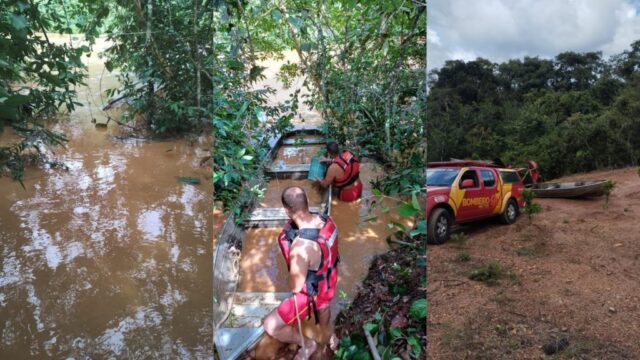 Bombeiros resgatam embarcação afundada no Rio Veríssimo, em Ipameri
