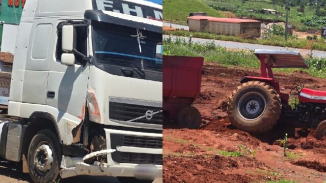 Homem fica ferido após colisão entre carreta e trator em Catalão