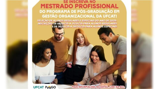 Inscrições abertas para o mestrado profissional em gestão organizacional da UFCAT