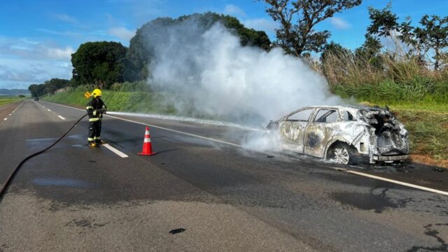 Incêndio destrói veículo de passeio na BR-050 em Catalão