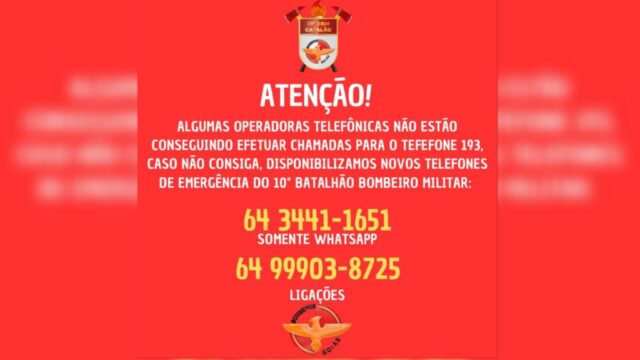 10º Batalhão do Corpo de Bombeiros de Catalão registra instabilidade na linha 193 nesta quarta-feira (12)