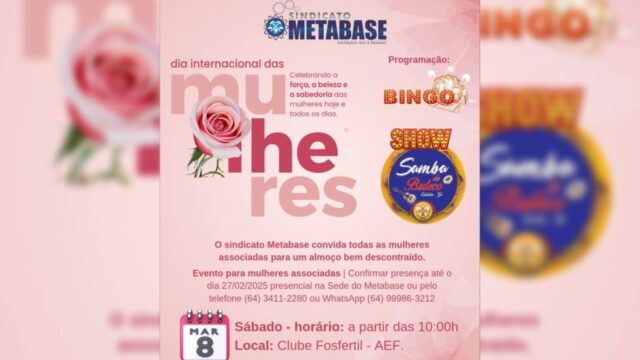 Sindicato Metabase realizará evento para mulheres associadas em celebração ao Dia Internacional da Mulher