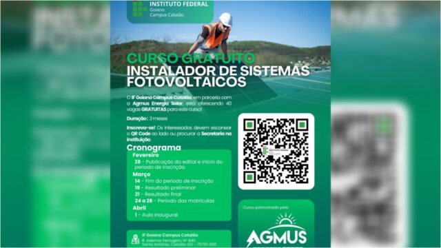 IF Goiano-Campus Catalão abre inscrições para curso gratuito de instalador de sistemas fotovoltaicos