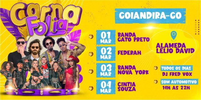 Goiandira Folia: Carnaval acontece de 1º a 4 de março com grandes atrações