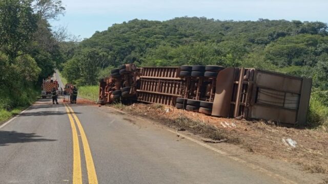 Motorista morre após carreta boiadeira tombar na GO-213, em Ipameri
