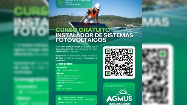 IF Goiano-Campus Catalão abre inscrições para curso gratuito de instalação de sistemas fotovoltaicos