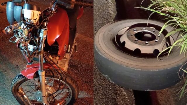Motociclista fica ferido após ser atingido por pneu que se soltou de caminhão na GO-210, em Catalão