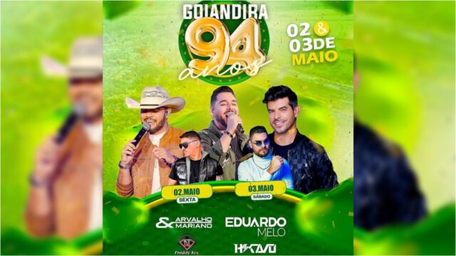 Goiandira faz 94 anos com shows de Eduardo Melo e Carvalho e Mariano; ‘Preparamos uma grande festa’, diz Allisson Peixoto