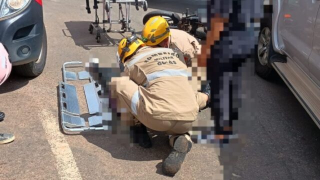 Mulher fica ferida após colisão entre camionete e moto na BR-050, em Catalão