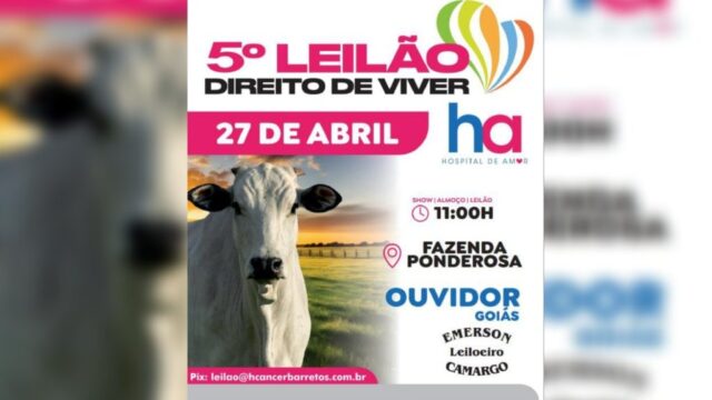 5º Leilão Direito de Viver acontece no dia 27 de abril em Ouvidor com renda destinada ao Hospital de Amor