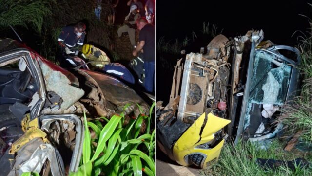 Colisão entre van e carro deixa jovem preso às ferragens na LMG-748, em Araguari