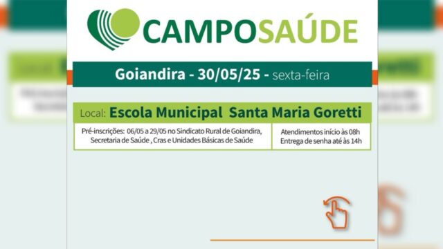 Prefeitura de Goiandira realiza mutirão de saúde gratuito com atendimentos médicos e exames no dia 30 de maio