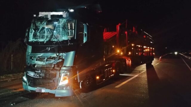 Motorista sai ileso após colisão traseira entre carretas na BR-050, em Catalão
